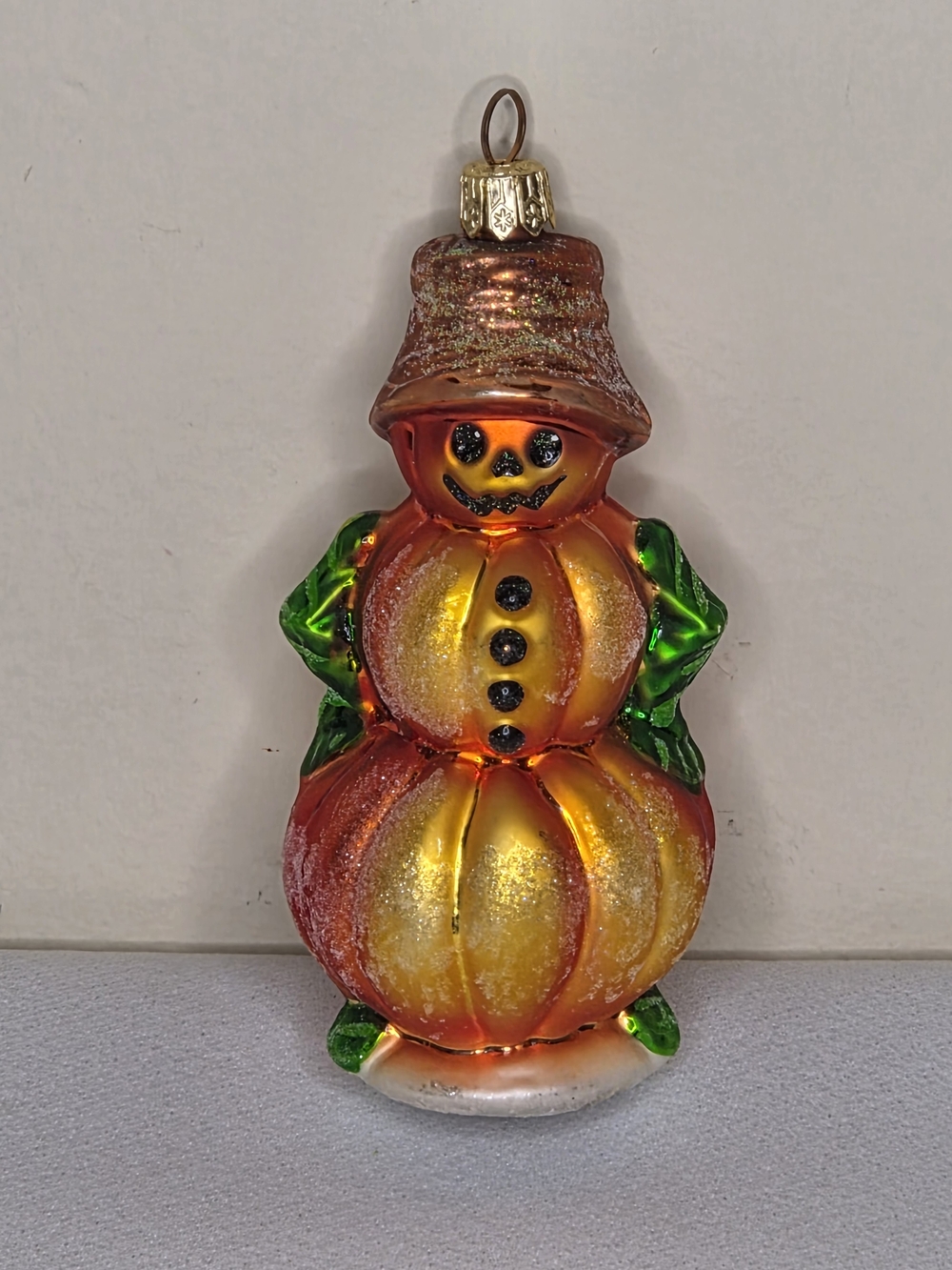 Christopher Radko Orange and Gold Pumpkin Snowman Ornament